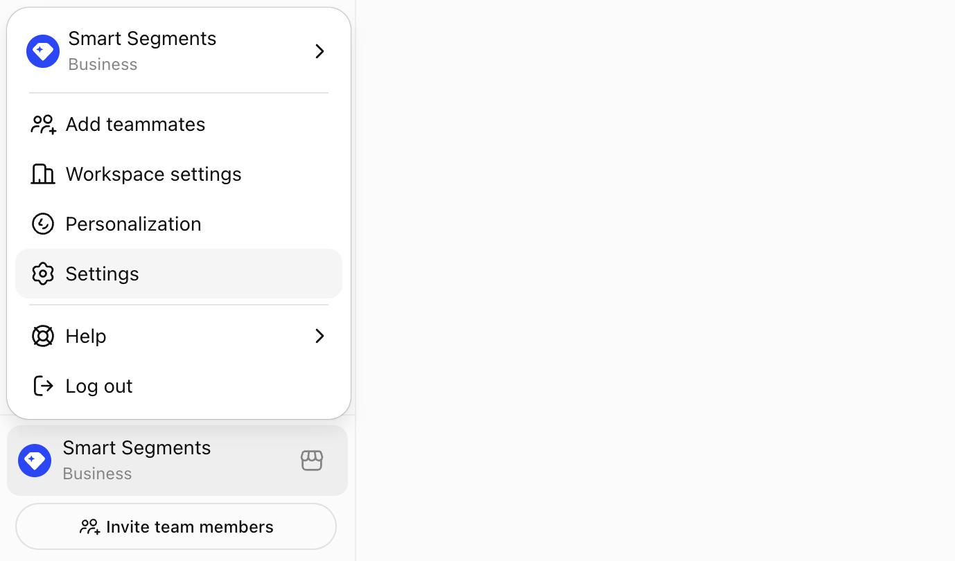 ChatGPT Business workspace menu with Settings highlighted.